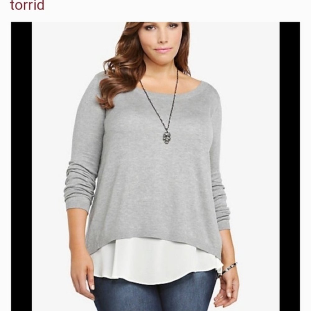 NWT! TORRID GREY LAYERED CHIFFON SWEATER Size 2